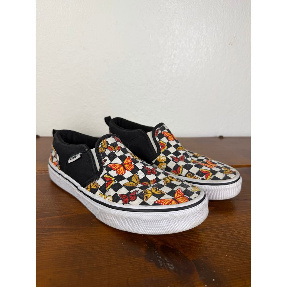 Vans Butterfly Checkerboard Slip On Sneakers Black Red Gold
